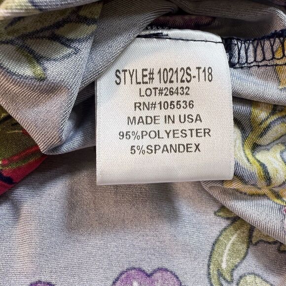 Plus Size Slinky Brand Stretchy Blue & Red Floral Top Size 1X Flattering Shaping - Picture 5 of 16